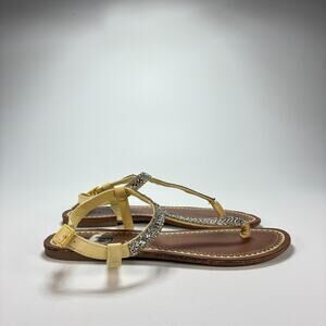 Black Rivet Yellow Embellished Thong Sandals Ankle Straps Women's Size 7.5 M